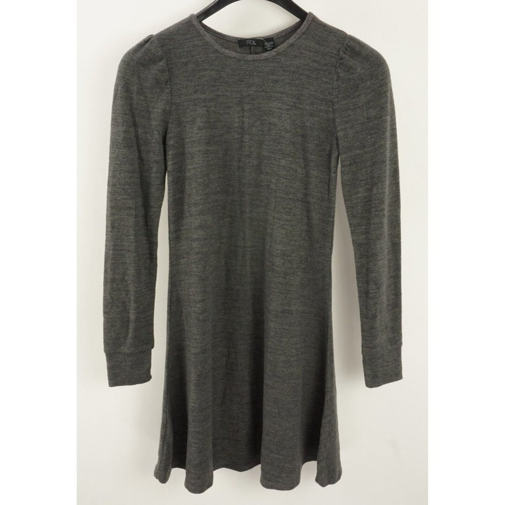 New RDI Women's Size S Charcoal Gray Heather Brush‎ Knit Puff Mini Sweater Dress